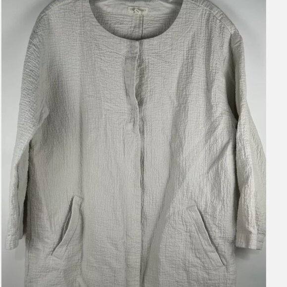 Eileen Fisher Ivory Linen Organic Cotton Jacket Womens M Snaps Pockets Lagenlook - Picture 1 of 7